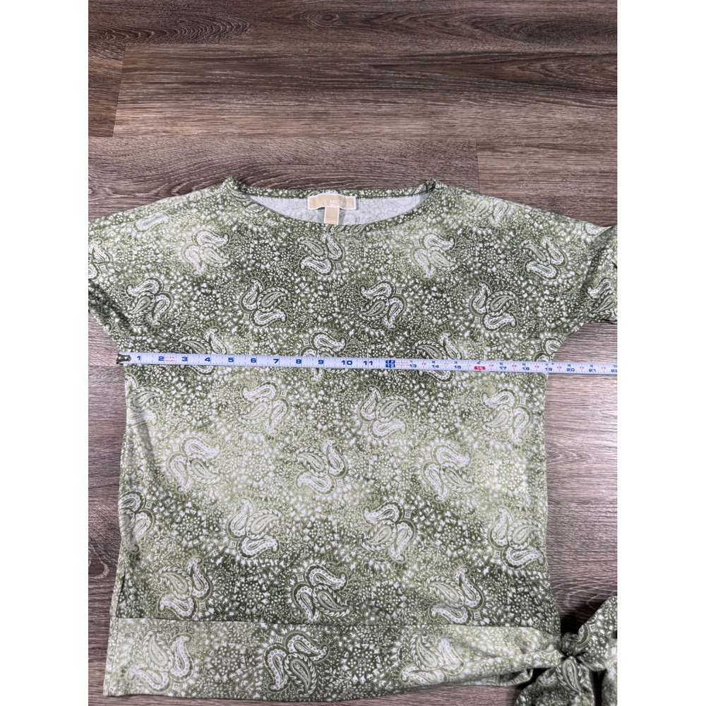Michael Kors Top XS Bell Sleeve Green Paisley Side Tie 70s Inspired Fairy Flowy - Picture 4 of 8